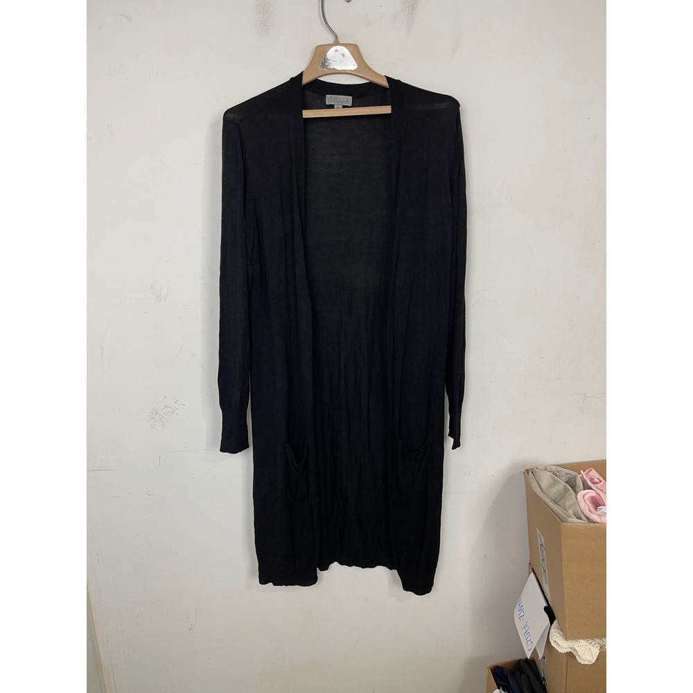 Joseph A Black Longline Open Front Duster Cardigan Sweater Rayon XL RN125019